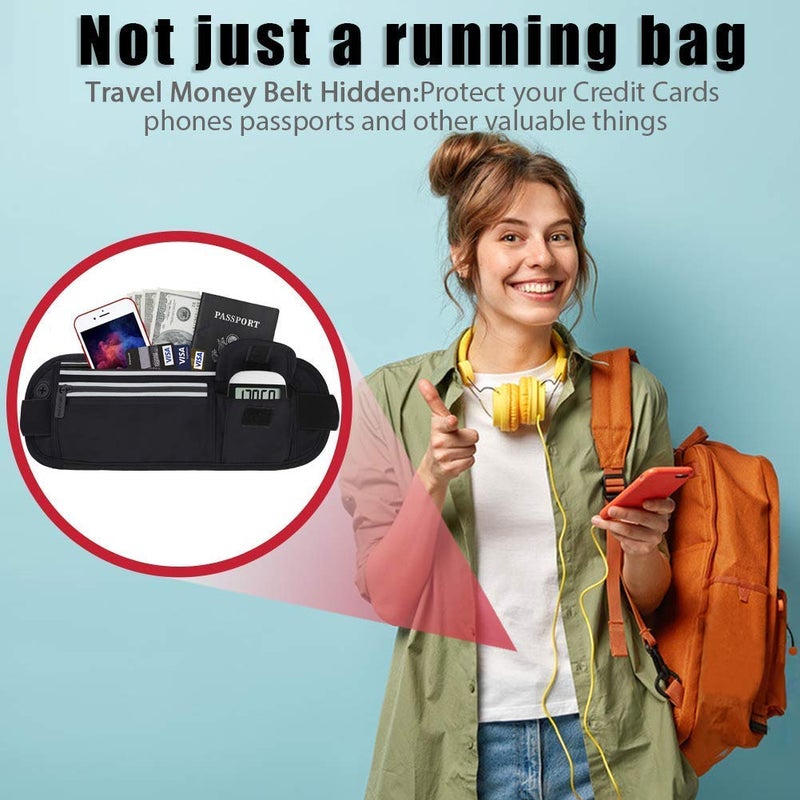 Maxtop Running Belts for Women Men Black Fanny Pack Bag for Workout Exercise Walking Hiking Waist Pouch Fits iPhone Cell Phone Holder for Running Travel Money Belt,Gym Gear for Runner - Image 5